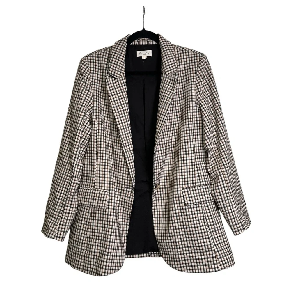 Marled L Cream Tan & Black Plaid Blazer - Picture 4 of 8